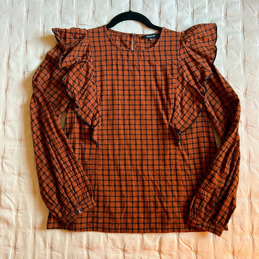 Madewell Ruffle Detail Plaid Top - size XS